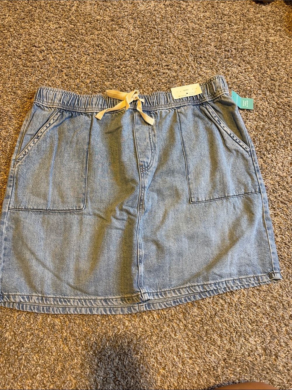 Maurices Light Blue Denim A-Line Skirt with Drawstring